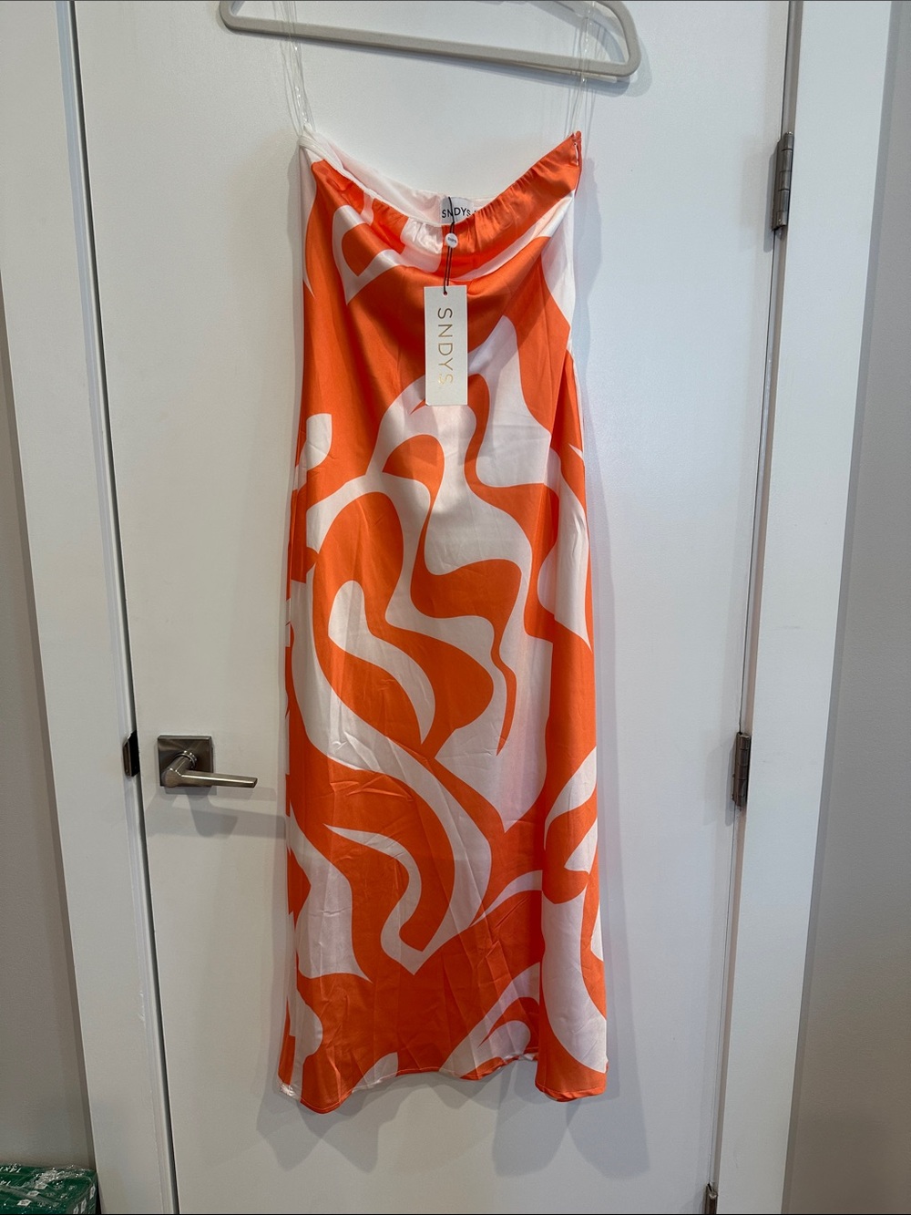 SNDYS Orange & White Strapless Slip Dress